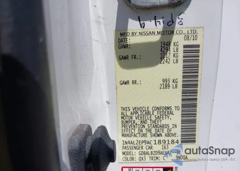 2010 Nissan Altima 2.5 S из США, поврежденный, VIN 1N4AL2EP9AC189184